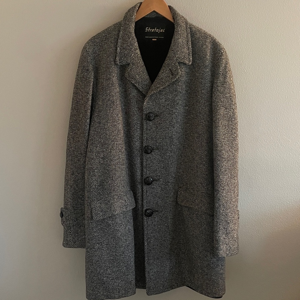 Stratojac Vintage Faux Fur Lined Tweed Coat Size 42L